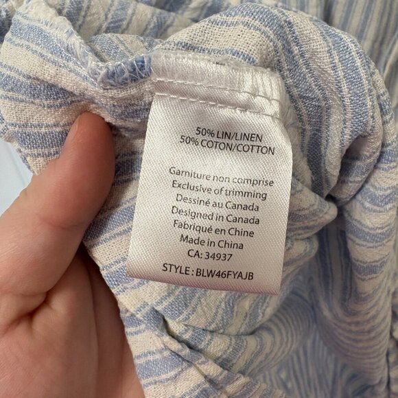 Blumind Linen Blend Dress Striped Summer Dress Junior Size 9 White Blue Buttons - Picture 13 of 14